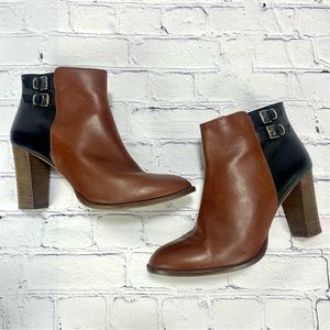 EUC Madewell Reid Two Tone Block Leather Buckle Boots Black Brown Size 10